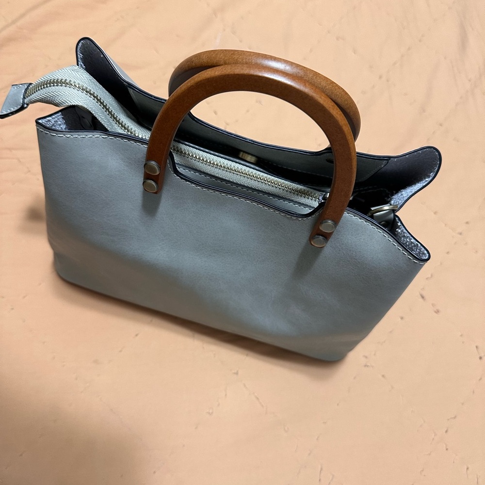 Joy Susan Gray Tote with Wooden Handles